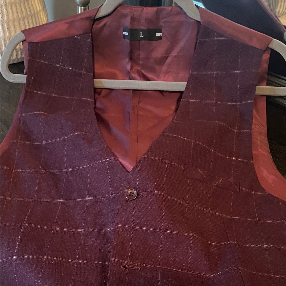 Burgundy Plaid 3 piece men’s suit